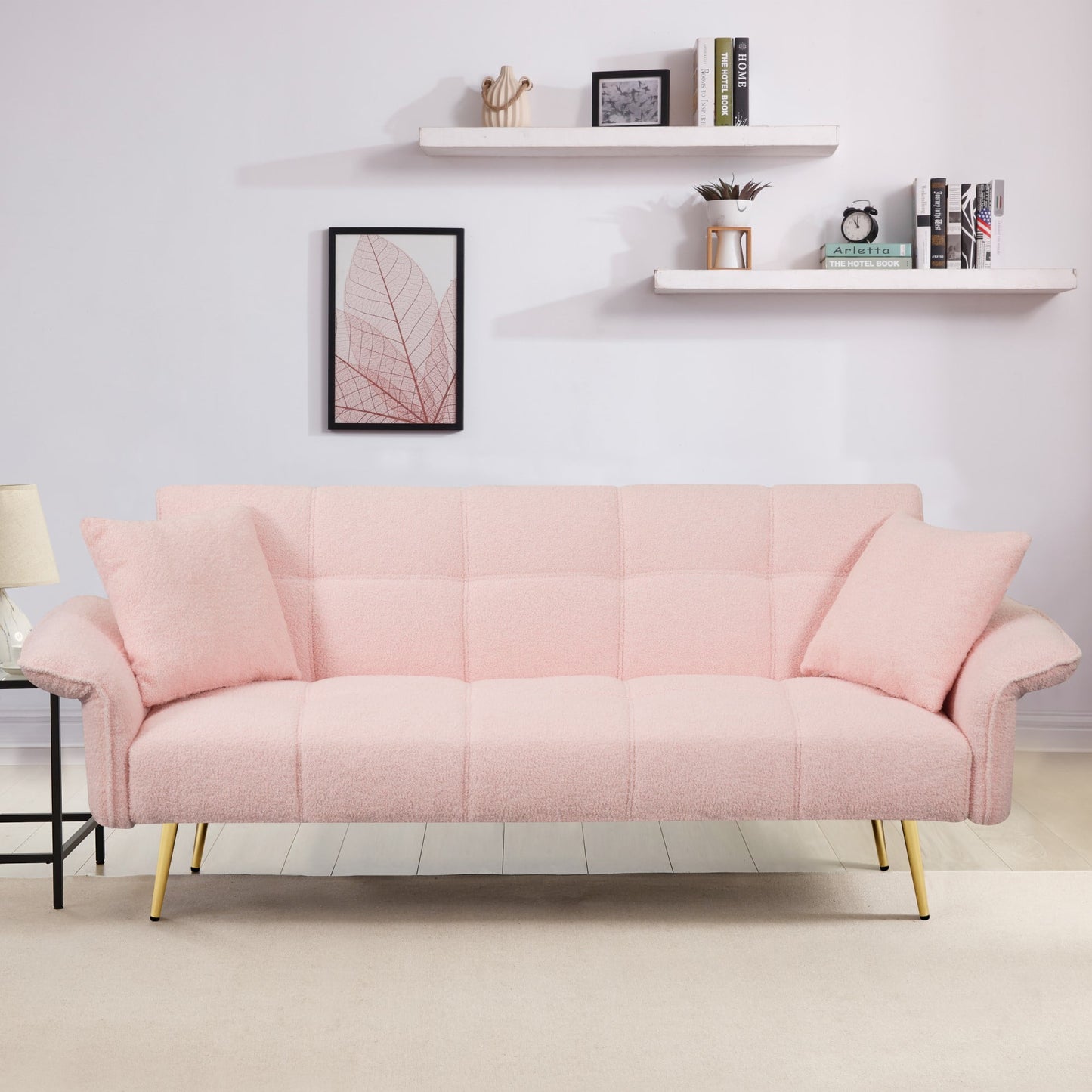 70.1"futon sofa bed,convertible double sofa bed with folding armrests for living rooms and small Spaces,Pink