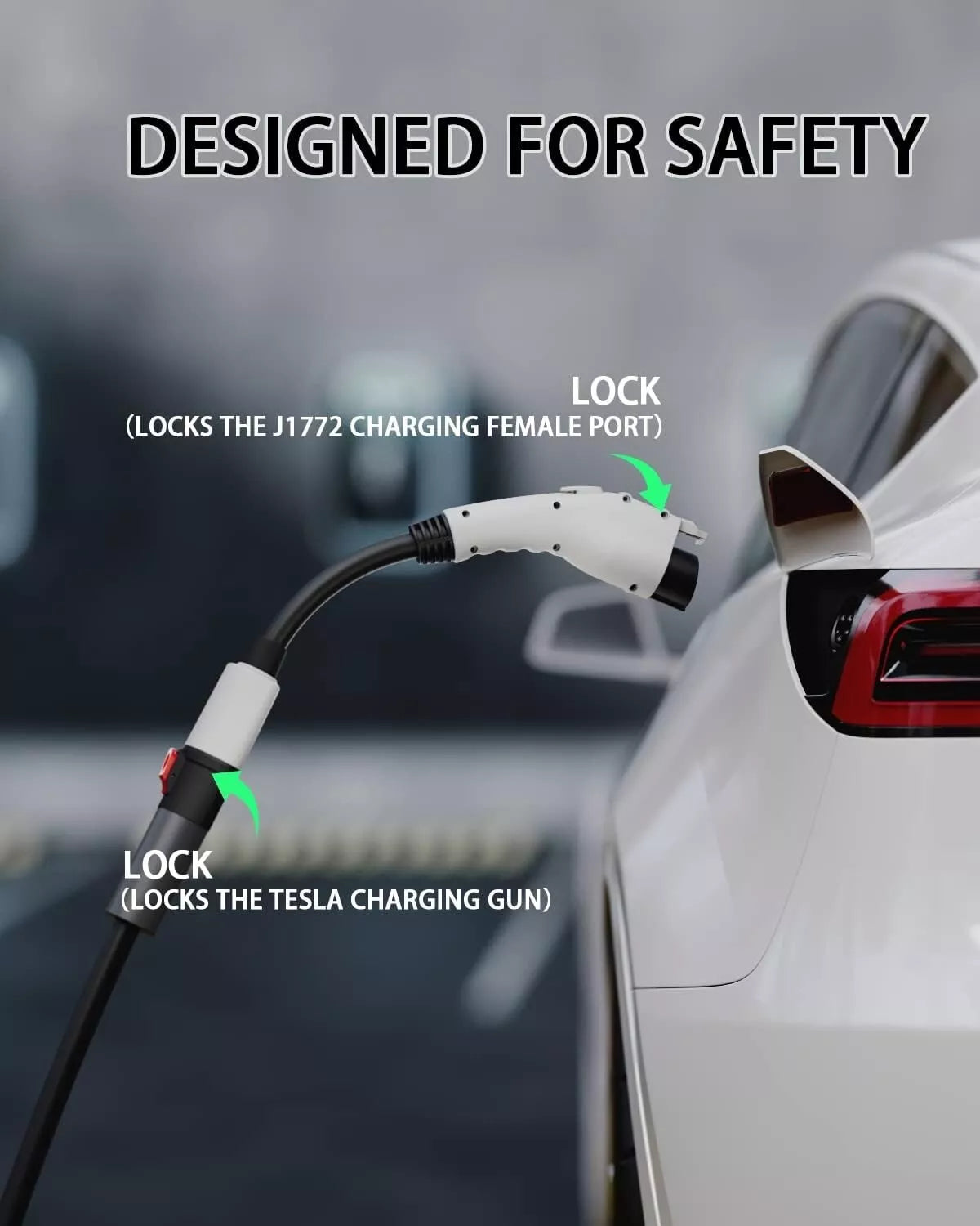 ADSAFE TESLA to J1772 Adapter Connector,Max 60Amp&250V,Electric Vehicle Fast Charger-White